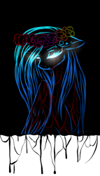 Size: 1200x2100 | Tagged: safe, artist:minelvi, imported from derpibooru, oc, oc only, pegasus, pony, blood, bust, crying, floral head wreath, flower, glowing eyes, pegasus oc, simple background, solo, tears of blood, transparent background, wings