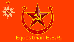 Size: 1280x720 | Tagged: safe, imported from derpibooru, princess celestia, caption, communism, cutie mark, equestrian ssr, flag, hammer and sickle, horseshoes, red star, soviet union, sun, text