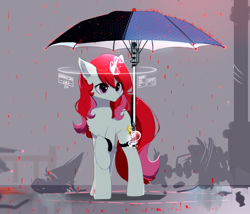 Size: 1400x1200 | Tagged: safe, artist:heddopen, imported from derpibooru, oc, oc only, pony, unicorn, cute, cutie mark, female, futuristic, horn, magic, mare, rain, raised hoof, smiling, solo, telekinesis, umbrella, unicorn oc