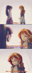 Size: 1200x2714 | Tagged: safe, artist:stummm, imported from derpibooru, sci-twi, sunset shimmer, twilight sparkle, equestria girls, comic, dialogue, female, implied adagio dazzle, implied lesbian, implied shipping, implied sunsagio, missing eye, mo dao zu shi, subtitles