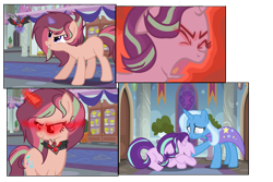 Size: 1280x853 | Tagged: safe, artist:stardustsentryyt105, imported from derpibooru, starlight glimmer, trixie, oc, oc:sunrise ruby, alicorn amulet, base used, comic, cutie mark theft, female, offspring, parent:starlight glimmer, parent:sunburst, parents:starburst