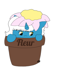 Size: 393x500 | Tagged: safe, artist:adoptishop, imported from derpibooru, oc, oc:fleurbelle, alicorn, adorabelle, alicorn oc, cute, female, flower pot, horn, mare, ocbetes, simple background, transparent background, wings, yellow eyes