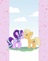 Size: 1508x1891 | Tagged: safe, artist:shini951, artist:shinizavr, imported from derpibooru, starlight glimmer, oc, oc:sunlight bolt, pony, unicorn, boop, canon x oc, commission, eyes closed, female, glimmbolt, male, noseboop, romantic, shipping, straight, ych result