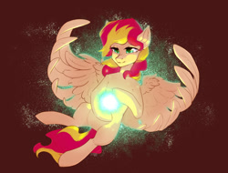 Size: 1264x963 | Tagged: safe, artist:shini951, artist:shinizavr, imported from derpibooru, sunset shimmer, pegasus, pony, abstract background, commission, eyelashes, female, mare, not canon to oc, race swap, solo, tail, wings