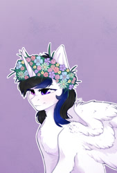 Size: 822x1214 | Tagged: safe, artist:shini951, artist:shinizavr, imported from derpibooru, oc, oc only, pegasus, pony, floral head wreath, flower, solo