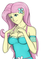 Size: 4961x7016 | Tagged: safe, artist:symptom99, imported from derpibooru, fluttershy, equestria girls, breasts, busty fluttershy, clothes, looking at you, simple background, solo, white background