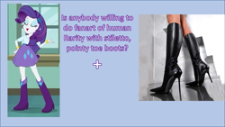 Size: 2002x1127 | Tagged: safe, imported from derpibooru, rarity, human, equestria girls, barely eqg related, boots, clothes, high heel boots, irl, irl human, legs, photo, request, shoes, solo, stiletto heels