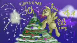 Size: 1280x720 | Tagged: safe, artist:jbond, imported from derpibooru, christmas, christmas tree, commission, fireworks, holiday, link in description, tree, your character here