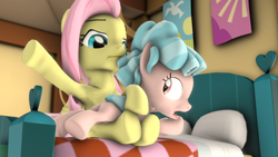 Size: 1280x720 | Tagged: artist needed, safe, imported from derpibooru, cozy glow, fluttershy, pegasus, pony, 3d, abuse, bed, butt, cozybuse, dock, female, filly, fluttershy's cottage, mare, over the knee, plot, punishment, sfm pony, shocked, shocked expression, source filmmaker, spanking, stern