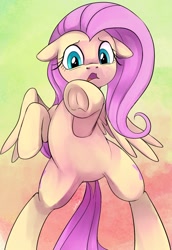 Size: 998x1449 | Tagged: safe, artist:dotkwa, imported from derpibooru, fluttershy, pegasus, pony, bipedal, blushing, cute, embarrassed, featureless crotch, female, floppy ears, frog (hoof), frown, looking at you, mare, open mouth, rearing, shyabetes, simple background, solo, spread wings, standing, underhoof, wide eyes, wings, yellow background