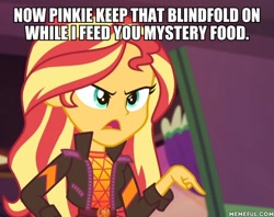 Size: 600x476 | Tagged: safe, edit, edited screencap, imported from derpibooru, screencap, sunset shimmer, equestria girls, equestria girls series, sunset's backstage pass!, spoiler:eqg series (season 2), caption, geode of empathy, image macro, magical geodes, memeful.com, solo, text