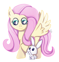 Size: 1024x1083 | Tagged: safe, artist:nnaly, imported from derpibooru, angel bunny, fluttershy, pegasus, rabbit, angelbetes, animal, cute, female, mare, raised hoof, simple background, spread wings, transparent background, wings