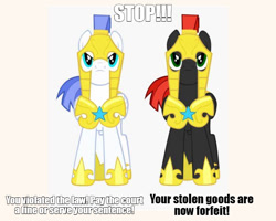 Size: 730x584 | Tagged: safe, imported from derpibooru, pony, angry, armor, caption, looking at you, male, meme, oblivion, royal guard, royal guard armor, stop right there criminal scum, text, the elder scrolls