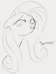 Size: 427x558 | Tagged: safe, artist:dotkwa, imported from derpibooru, fluttershy, pegasus, pony, eyes closed, female, floppy ears, mare, monochrome, scrunchy face, sketch, solo