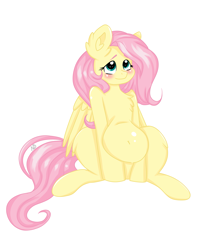 Size: 3185x3733 | Tagged: safe, artist:dreamy990, artist:nightydream, imported from derpibooru, fluttershy, pegasus, pony, belly, belly button, big belly, blushing, chubby, chubbyshy, fat, fattershy, simple background, solo, white background