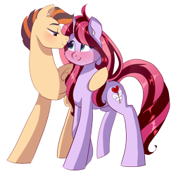 Size: 1200x1200 | Tagged: safe, artist:xjenn9, imported from derpibooru, oc, oc only, oc:dalorance, oc:shapirlic, pegasus, pony, unicorn, derpibooru community collaboration, 2021 community collab, blushing, dalorlic, lidded eyes, looking at each other, simple background, transparent background