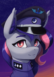 Size: 2105x3000 | Tagged: safe, artist:mrscroup, imported from derpibooru, oc, oc only, oc:galaxy rose, bat pony, pony, equestria at war mod, bust, clothes, military uniform, new lunar republic, portrait, solo, thestral, uniform