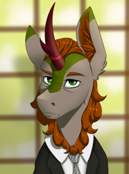 Size: 2000x2692 | Tagged: safe, artist:twotail813, imported from derpibooru, oc, oc:fickle current, kirin, equestria at war mod, bust, clothes, horn, kirin oc, looking at you, male, portrait