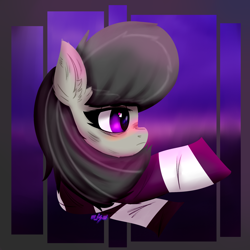 Size: 2000x2000 | Tagged: safe, artist:mjsw, imported from derpibooru, octavia melody, earth pony, pony, blushing, clothes, female, lineless, mare, sad, scarf, solo