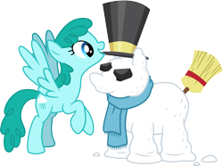 Size: 4027x3000 | Tagged: safe, artist:cloudy glow, artist:cloudyglow, imported from derpibooru, spring melody, sprinkle medley, earth pony, pegasus, pony, hearth's warming eve (episode), .ai available, bipedal, clothes, female, hat, mare, mouth hold, scarf, simple background, snowpony, solo, top hat, transparent background, vector