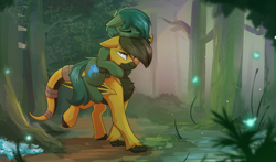 Size: 4295x2524 | Tagged: safe, artist:beardie, imported from derpibooru, oc, oc only, oc:jet brasshide, oc:poison trail, dracony, dragon, earth pony, hybrid, pony, commission, eyes closed, forest, ponies riding ponies, riding