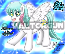 Size: 2045x1700 | Tagged: safe, artist:valtorgun-le-grand, imported from derpibooru, oc, oc only, pegasus, pony, obtrusive watermark, pegasus oc, signature, smiling, solo, starry eyes, watermark, wingding eyes, wings