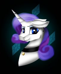 Size: 900x1095 | Tagged: safe, artist:rxndxm.artist, imported from derpibooru, rarity, pony, unicorn, bust, choker, cutie mark background, ear piercing, eyelashes, female, makeup, mare, piercing, solo