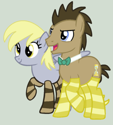 Size: 768x846 | Tagged: safe, artist:jadeharmony, artist:jadethepegasus, artist:ponybasesrus, imported from derpibooru, derpy hooves, doctor whooves, time turner, earth pony, pegasus, pony, base used, bowtie, clothes, doctorderpy, female, gray background, male, mare, open mouth, raised hoof, shipping, simple background, socks, stallion, straight, striped socks