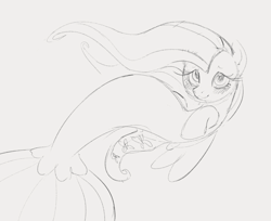 Size: 927x757 | Tagged: safe, artist:dotkwa, imported from derpibooru, fluttershy, seapony (g4), my little pony: the movie, female, looking at you, monochrome, seaponified, seapony fluttershy, sketch, solo, species swap