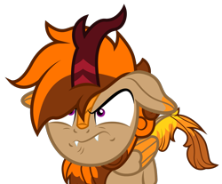 Size: 1455x1203 | Tagged: safe, artist:ragedox, imported from derpibooru, oc, oc:blazedox, hybrid, kirin, pegasus, pony, angry, brown mane, fangs, orange mane, purple eyes, simple background, transparent background, vector, wings