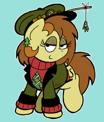 Size: 1916x2244 | Tagged: safe, artist:bobthedalek, imported from derpibooru, oc, oc only, oc:bubble pump, earth pony, pony, clothes, ear piercing, earring, fishing rod, hat, jewelry, mistletoe, piercing, sweater