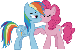 Size: 2999x2000 | Tagged: safe, artist:james-li, imported from ponybooru, pinkie pie, rainbow dash, earth pony, pegasus, pony, duo, eyes closed, female, females only, hoof on chest, kissing, lesbian, lidded eyes, pinkiedash, raised eyebrow, raised hoof, shipping, simple background, touching chest, touching face, white background