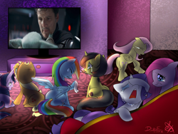 Size: 3200x2400 | Tagged: safe, imported from derpibooru, applejack, fluttershy, pinkie pie, rainbow dash, rarity, twilight sparkle, din djarin, exploitable meme, grogu, meme, obligatory pony, pedro pascal, sad movie meme, spoilers for another series, star wars, the mandalorian