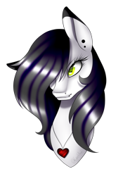 Size: 981x1327 | Tagged: safe, artist:minelvi, imported from derpibooru, oc, oc only, earth pony, pony, bust, ear piercing, earth pony oc, eyelashes, hair over one eye, jewelry, lip piercing, necklace, piercing, simple background, solo, transparent background