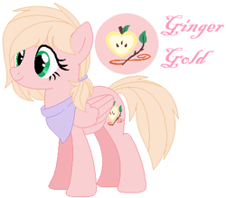 Size: 439x385 | Tagged: safe, artist:kamii02, artist:selenaede, imported from derpibooru, oc, oc only, oc:ginger gold, pegasus, pony, apple, base used, clothes, cutie mark, female, food, handkerchief, mare, offspring, parent:big macintosh, parent:fluttershy, parents:fluttermac, scarf, simple background, solo, stick, white background