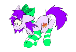 Size: 1868x1290 | Tagged: safe, artist:scarygun1, imported from derpibooru, oc, oc only, oc:mable syrup, pony, unicorn, blind, bow, clothes, simple background, socks, solo, striped socks, transparent background