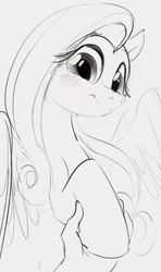 Size: 537x909 | Tagged: safe, artist:dotkwa, imported from derpibooru, fluttershy, human, pegasus, pony, blushing, cute, female, hand, holding hands, holding hooves, hoof hold, lineart, mare, monochrome, offscreen character, pov, shyabetes, simple background, smiling, solo focus, spread wings, white background, wings