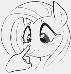 Size: 609x632 | Tagged: safe, artist:dotkwa, imported from derpibooru, fluttershy, human, pegasus, pony, disembodied hand, female, hand, monochrome, nose picking