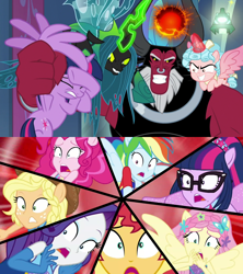 Size: 1920x2160 | Tagged: safe, edit, edited screencap, imported from derpibooru, screencap, applejack, cozy glow, fluttershy, lord tirek, pinkie pie, queen chrysalis, rainbow dash, rarity, sci-twi, sunset shimmer, twilight sparkle, alicorn, centaur, changeling, changeling queen, pony, cheer you on, equestria girls, equestria girls series, the ending of the end, spoiler:eqg series (season 2), alicornified, bell, comparison, cozycorn, female, filly, grogar's bell, humane five, humane seven, humane six, male, mare, ponied up, race swap, scitwilicorn, shrunken pupils, super ponied up, twilight sparkle (alicorn), twolight, ultimate chrysalis