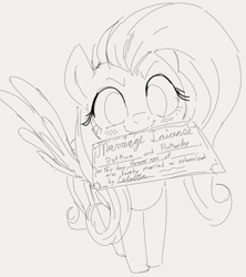 Size: 744x836 | Tagged: safe, artist:dotkwa, imported from derpibooru, fluttershy, pegasus, pony, female, mare, monochrome, mouth hold, sketch, solo, wings