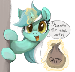 Size: 732x710 | Tagged: safe, artist:dotkwa, imported from derpibooru, lyra heartstrings, pony, unicorn, bag, corner, cute, dialogue, expensive imported oats, female, food, herbivore, implied theft, l.u.l.s., long neck, lyrabetes, magic, mare, oats, simple background, solo, telekinesis, that pony sure does love oats, transparent background