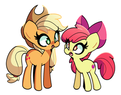 Size: 2200x1737 | Tagged: safe, artist:kindakismet, imported from derpibooru, apple bloom, applejack, earth pony, pony, adorabloom, cute, duo, female, filly, jackabetes, mare, open mouth, siblings, simple background, sisters, white background