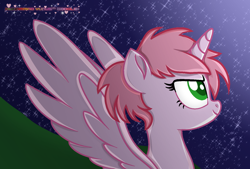 Size: 1578x1069 | Tagged: dead source, source needed, safe, artist:muhammad yunus, artist:tanahgrogot, imported from derpibooru, alicorn, pony, >:), aelita schaeffer, base used, code lyoko, female, mare, night, ponified, smiling, solo