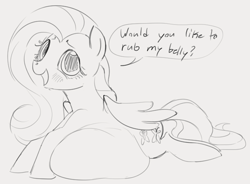 Size: 705x518 | Tagged: safe, artist:dotkwa, imported from derpibooru, fluttershy, pegasus, pony, belly, big belly, fat, fattershy, female, mare, monochrome, solo, wings