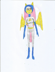 Size: 1700x2200 | Tagged: safe, artist:justinandrew1984, imported from derpibooru, fluttershy, anthro, bat pony, bat ponified, batgirl, crossover, flutterbat, quality, race swap, solo, traditional art