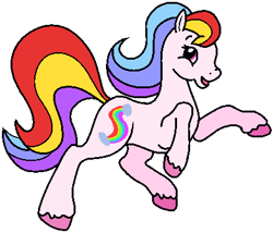 Size: 415x356 | Tagged: safe, artist:muhammad yunus, artist:tanahgrogot, imported from derpibooru, oc, oc only, oc:rainbow glow, earth pony, pony, derpibooru community collaboration, 2021 community collab, base used, cute, g2, g2betes, jumping, looking at you, ocbetes, simple background, solo, transparent background