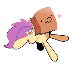 Size: 1500x1329 | Tagged: safe, artist:kindakismet, imported from derpibooru, oc, oc only, oc:paper bag, pony, fake cutie mark, heart, simple background, solo, white background