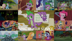 Size: 1992x1121 | Tagged: safe, edit, edited screencap, editor:quoterific, imported from derpibooru, screencap, applejack, fluttershy, pinkie pie, rainbow dash, rarity, spike, twilight sparkle, dragon, earth pony, pegasus, pony, timber wolf, unicorn, spike at your service, female, male, mane six, mare, unicorn twilight