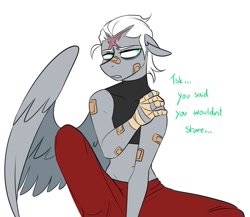 Size: 1061x921 | Tagged: safe, artist:redxbacon, imported from derpibooru, oc, oc only, oc:single strike, anthro, pegasus, female, reverse trap, scar, solo, solo female, tomboy