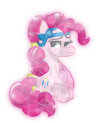 Size: 6200x8006 | Tagged: safe, artist:lincolnbrewsterfan, derpibooru exclusive, imported from derpibooru, part of a set, pinkie pie, crystal pony, earth pony, pony, absurd resolution, alternate hairstyle, bow, crystallized, crystallized pony, female, hair bow, hairband, mare, no base, simple background, sitting, smiling at you, solo, tail band, transparent background